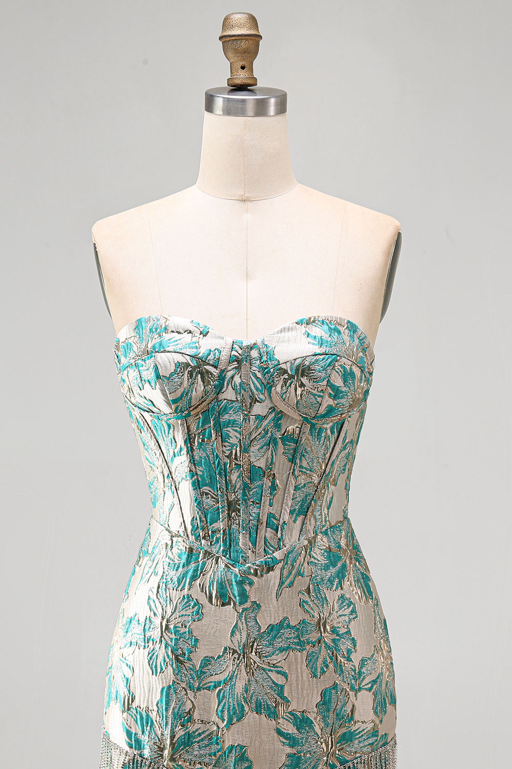 Champagne Jacquard Tight Corset Short Homecoming Dress with Fringes