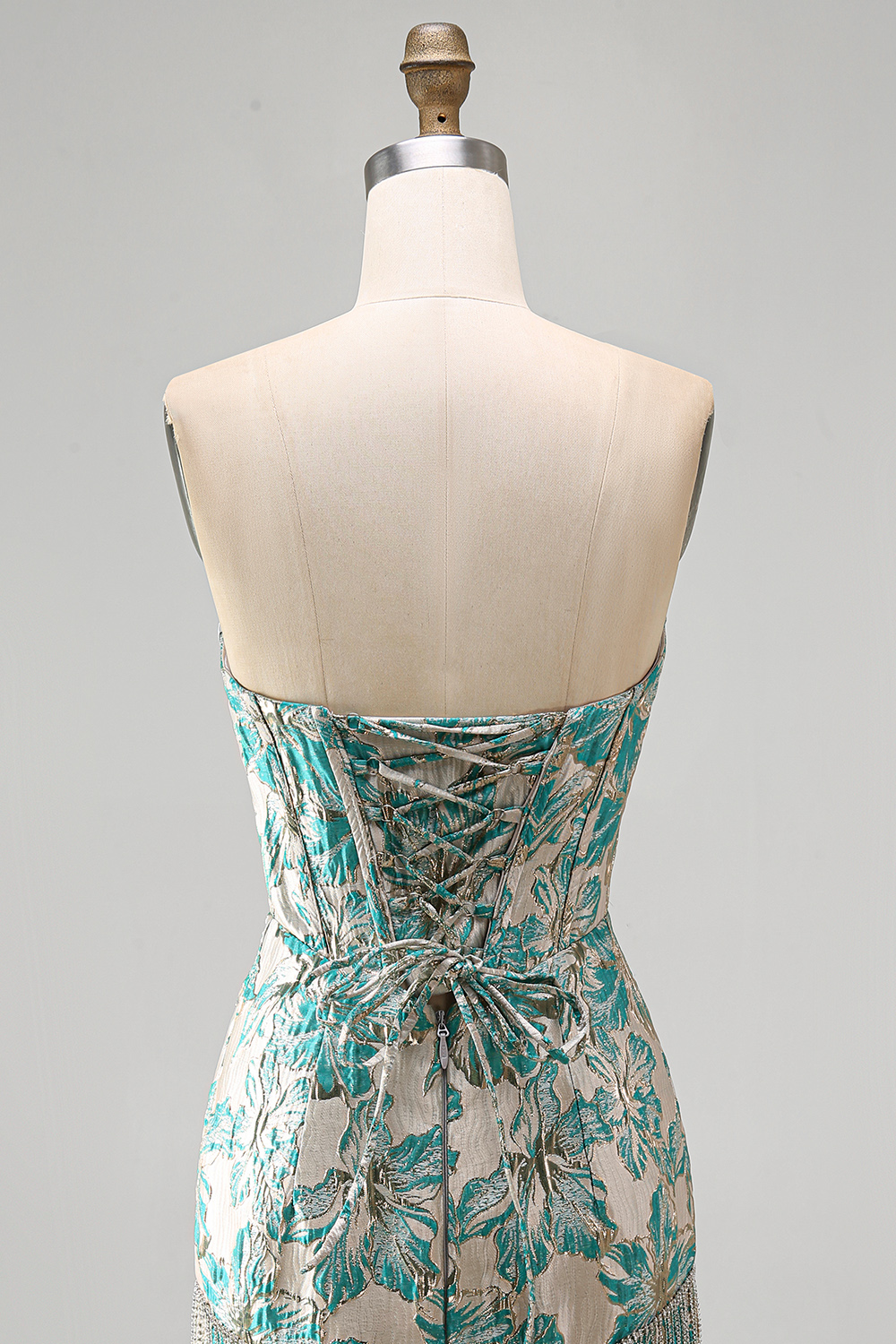Champagne Jacquard Tight Corset Short Homecoming Dress with Fringes
