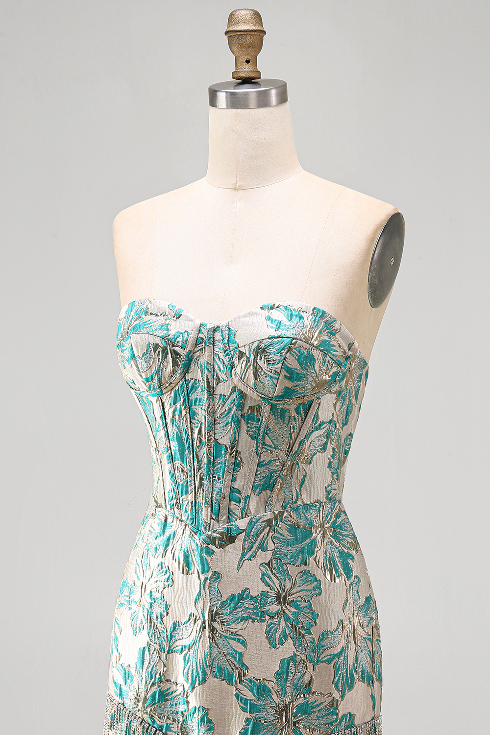 Champagne Jacquard Tight Corset Short Homecoming Dress with Fringes
