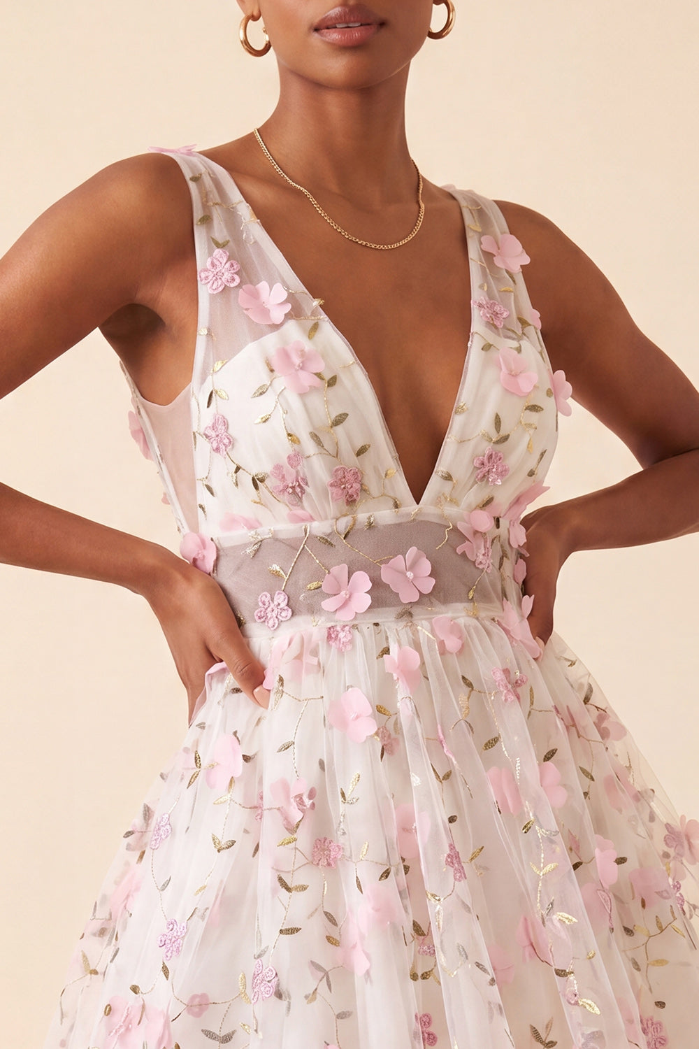 Blush A-Line V-Neck Short Homecoming Dress with 3D Flowers