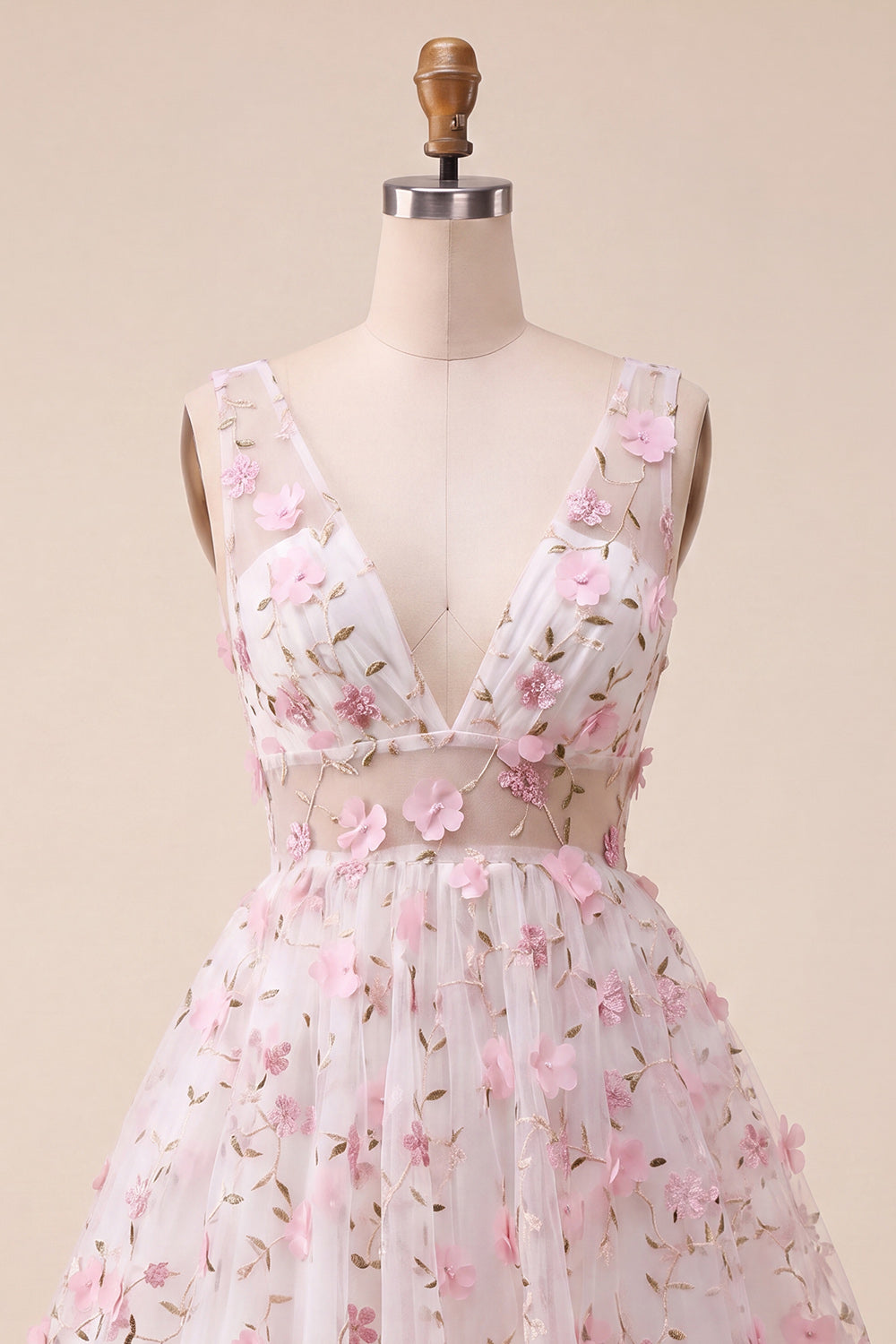Blush A-Line V-Neck Short Homecoming Dress with 3D Flowers