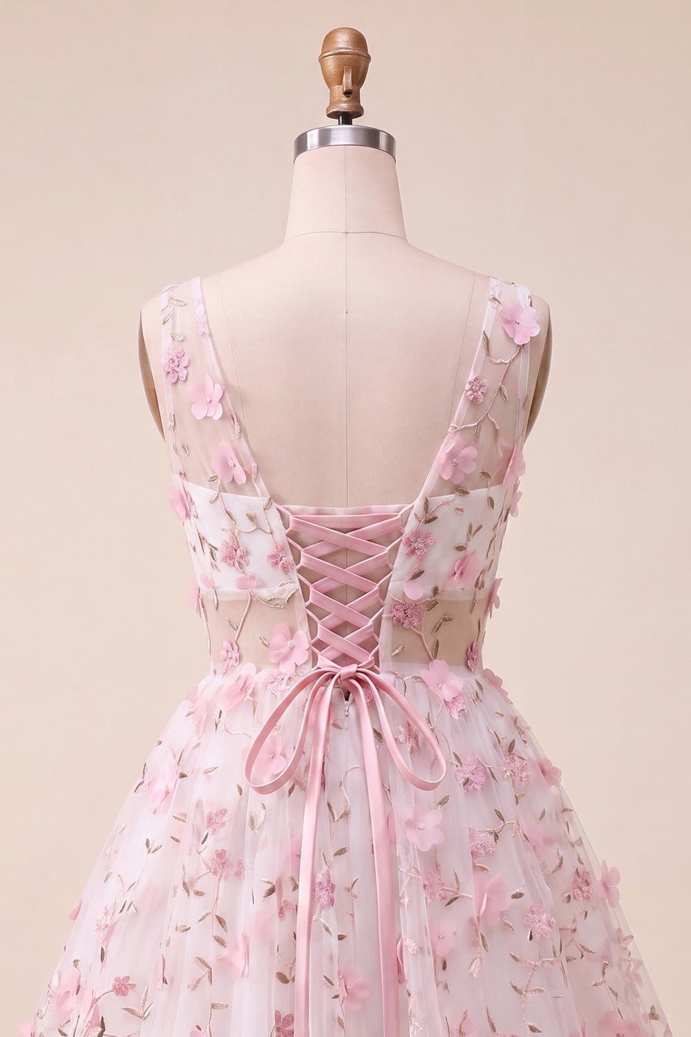 Blush A-Line V-Neck Short Homecoming Dress with 3D Flowers