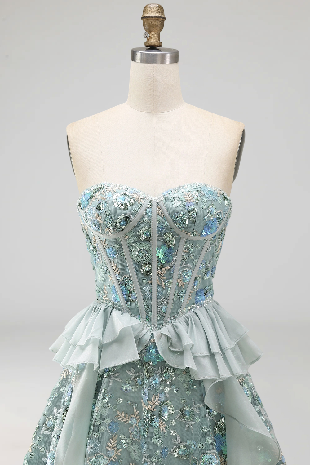 Sparkly Floral Pink Sequin Ruffled Short Corset Homecoming Dress