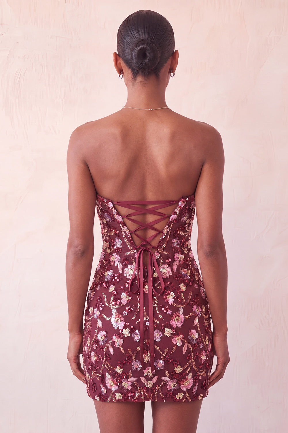 Sparkly Floral Pink Sequin Tight Short Corset Homecoming Dress