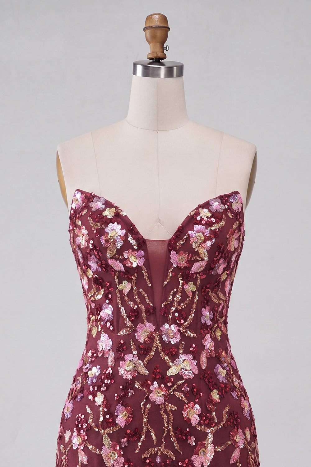 Sparkly Floral Pink Sequin Tight Short Corset Homecoming Dress
