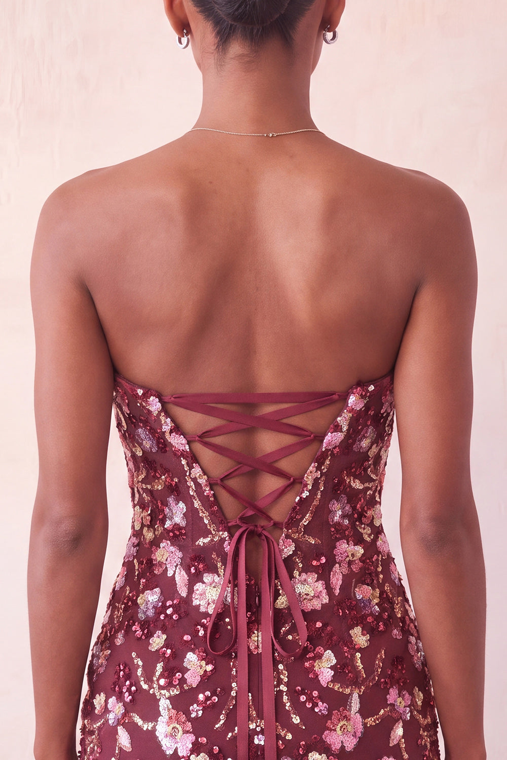 Sparkly Floral Pink Sequin Tight Short Corset Homecoming Dress