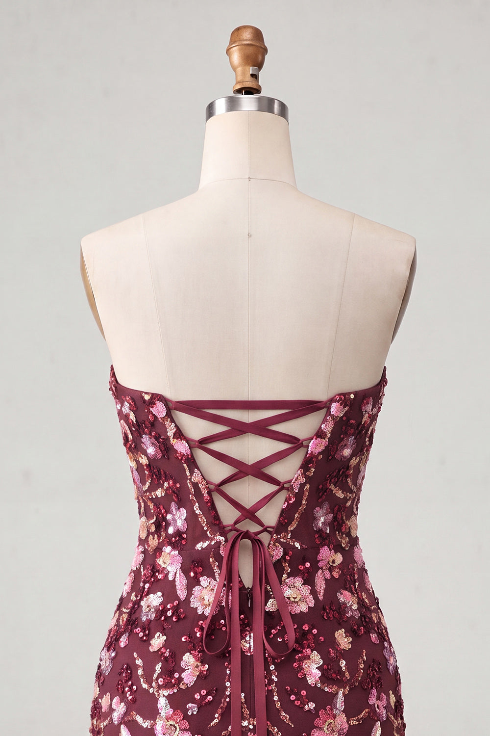 Sparkly Floral Pink Sequin Tight Short Corset Homecoming Dress