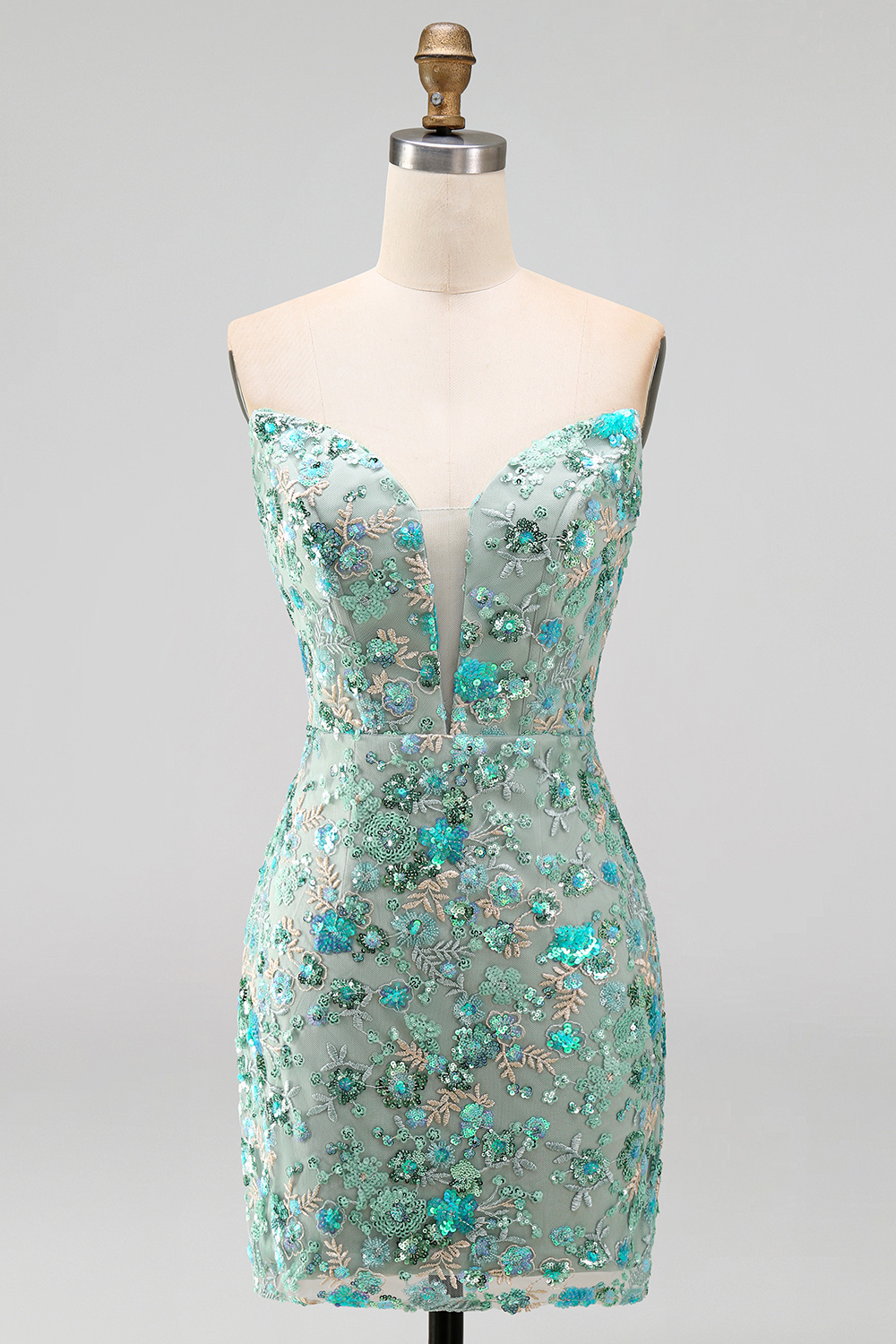 Sparkly Floral Pink Sequin Tight Short Corset Homecoming Dress