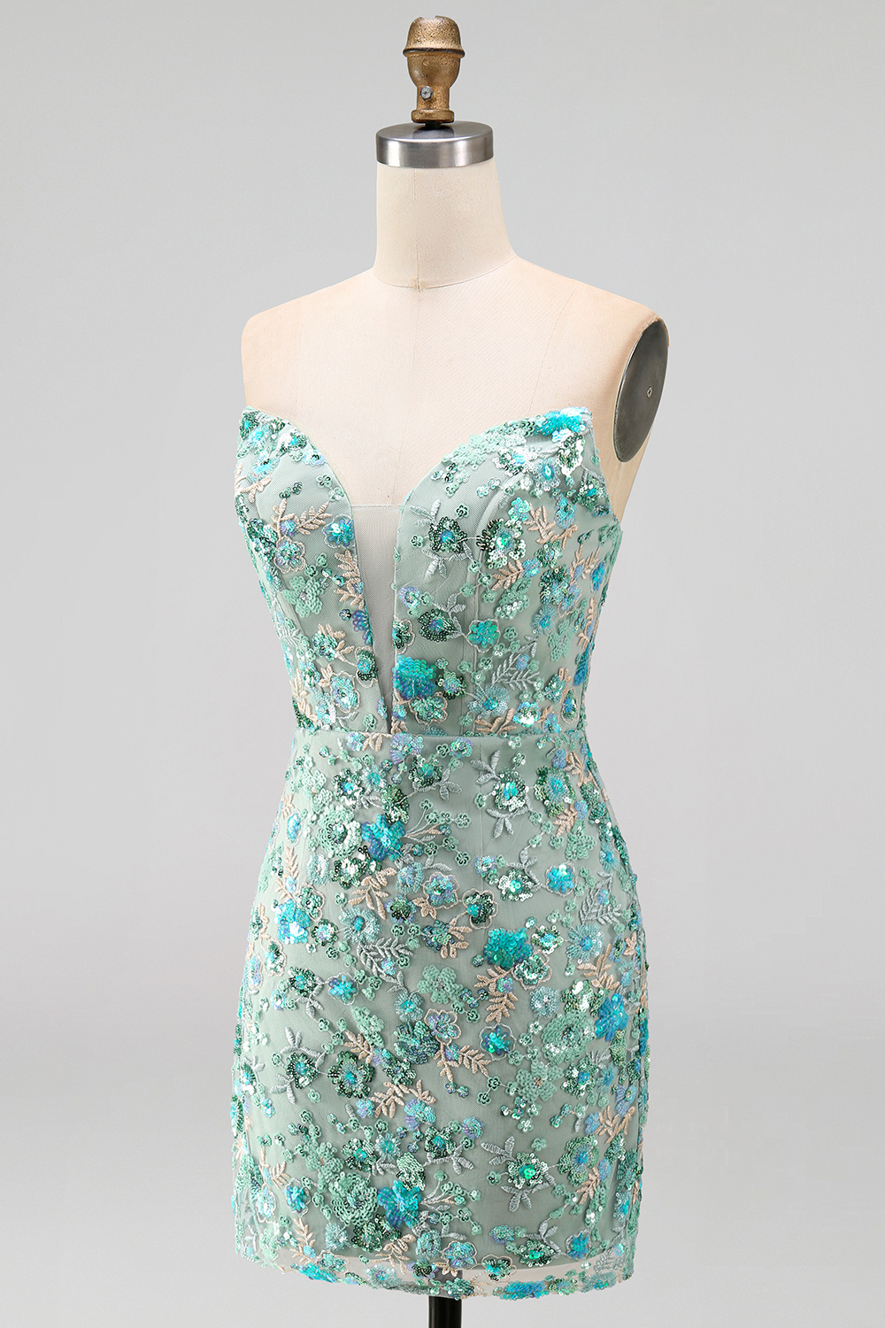 Sparkly Floral Pink Sequin Tight Short Corset Homecoming Dress