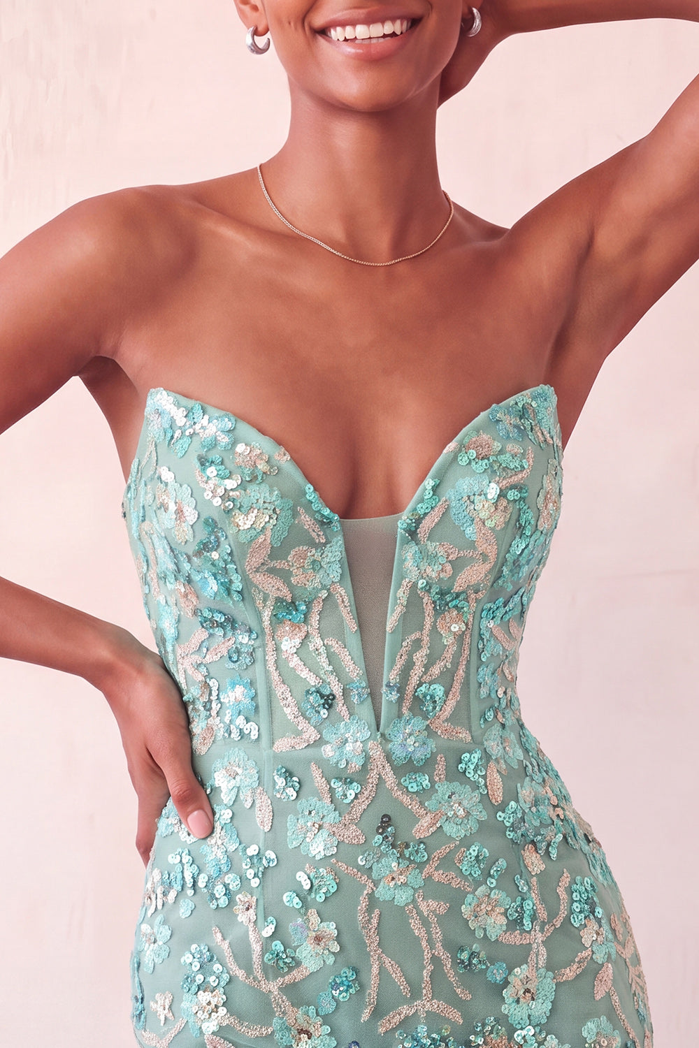 Sparkly Floral Pink Sequin Tight Short Corset Homecoming Dress
