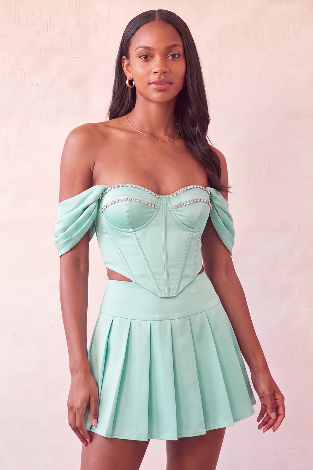 Mint Green Ruched A-Line Short Corset Homecoming Dress with Beading