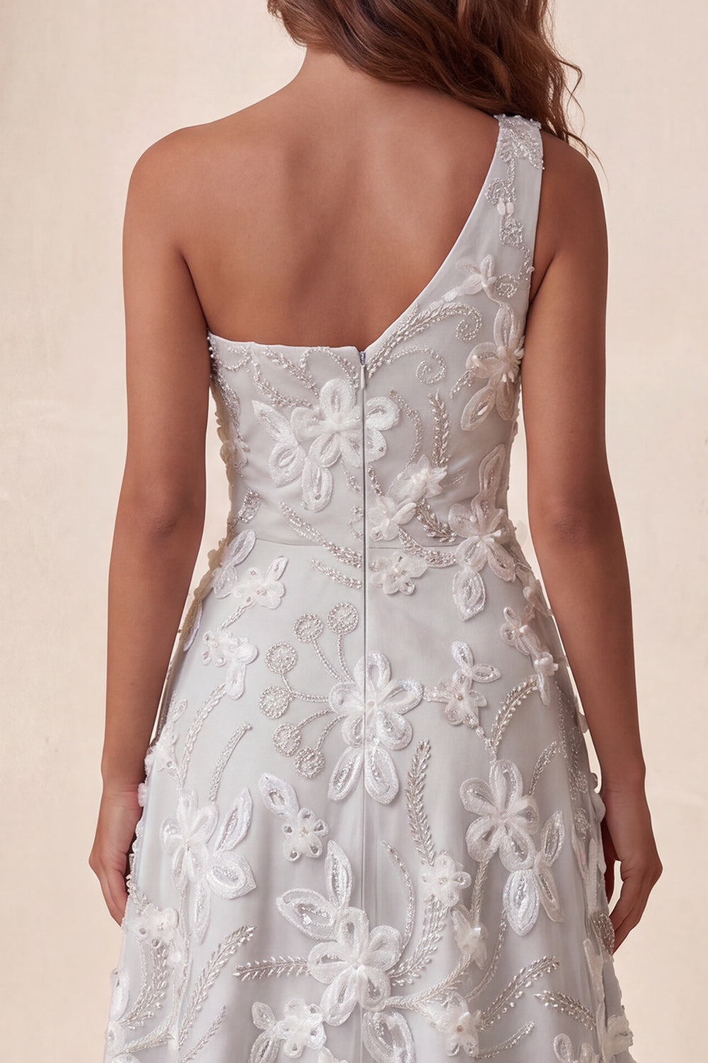 Sparkly A-Line Light Grey Floral Beaded Long Formal Dress