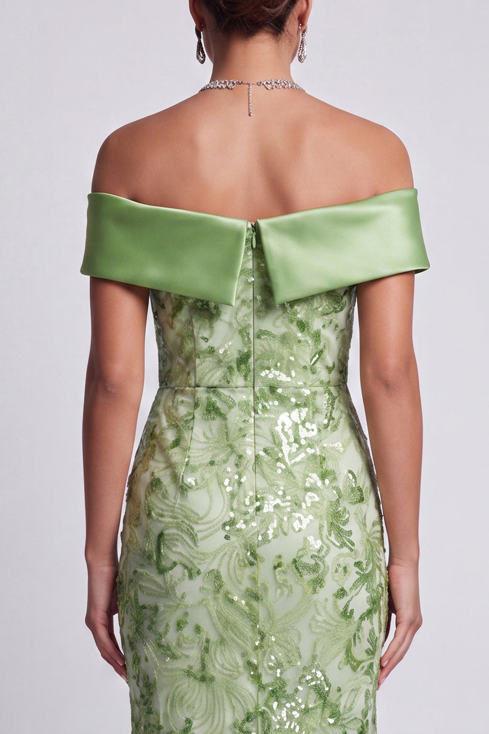 Floral Sparkly Green Long Mermaid Sequin Mother of the Bride Dress