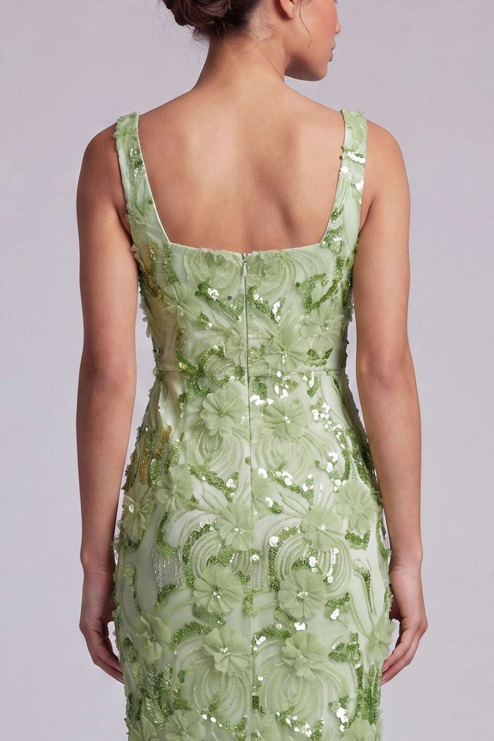 Sequin Floral Long Mermaid Sparkly Green Mother of the Bride Dress