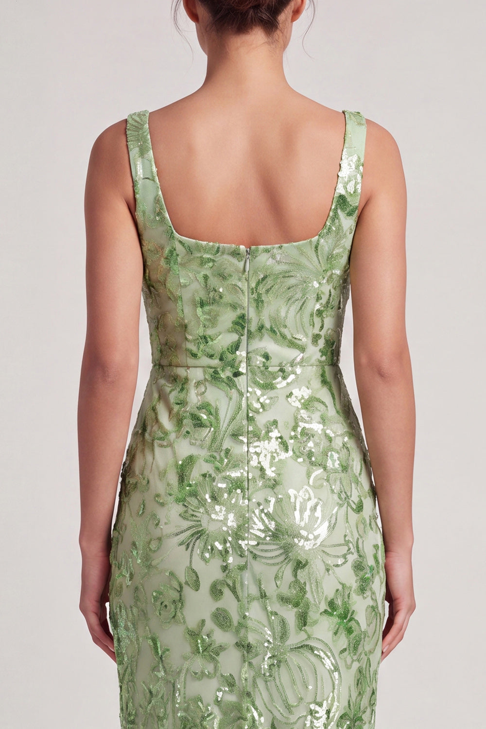 Mermaid Floral Long Sparkly Green Sequin Mother of the Bride Dress with Slit