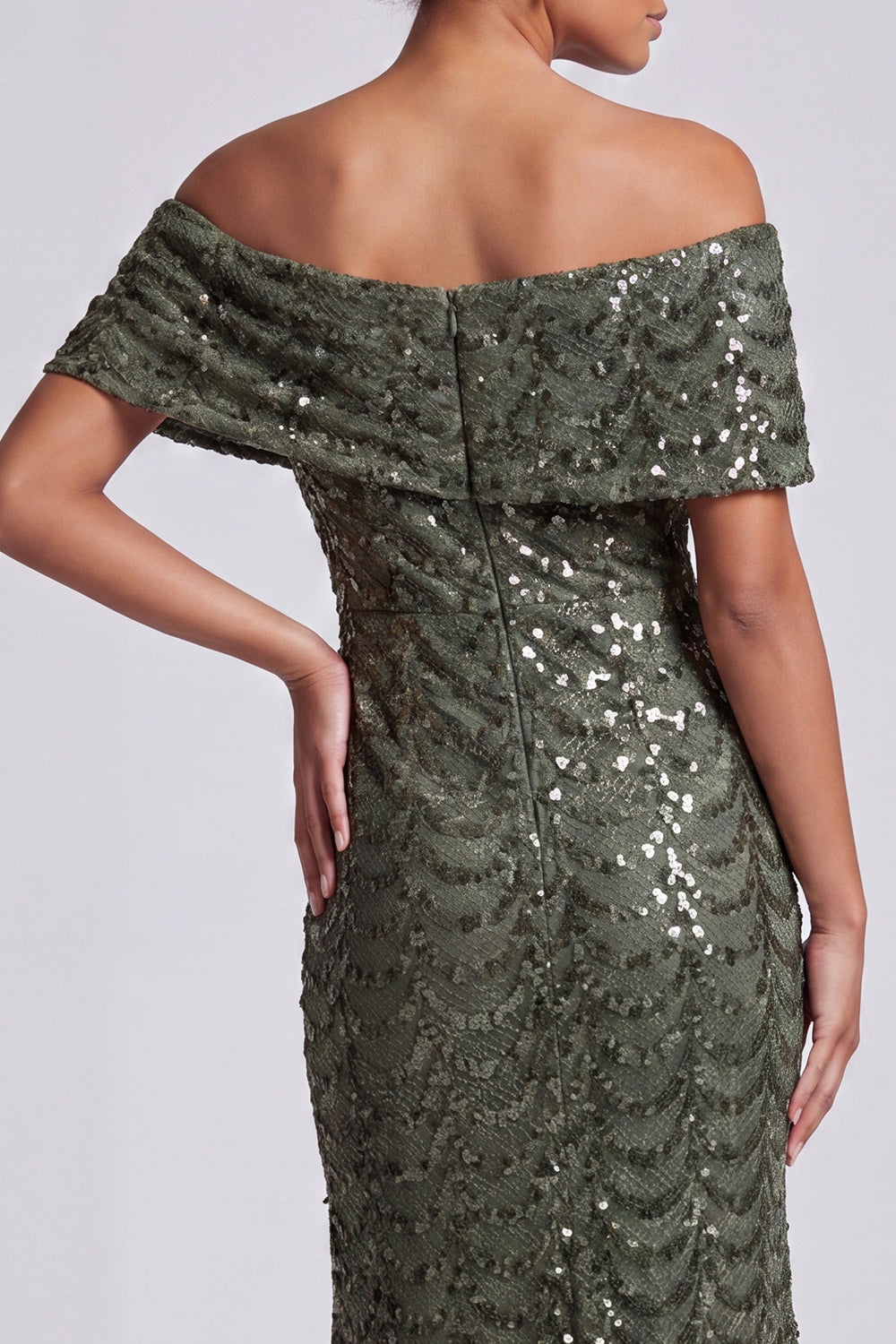 Long Sparkly Olive Mermaid Sequin Mother of the Bride Dress