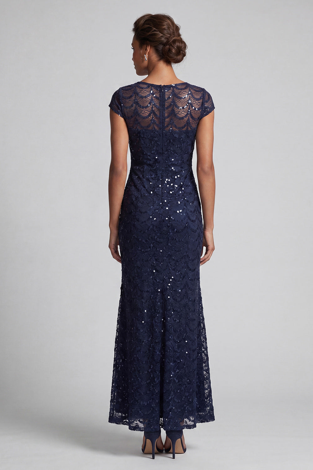 Long Sparkly Olive Boat Neck Mermaid Sequin Mother of the Bride Dress