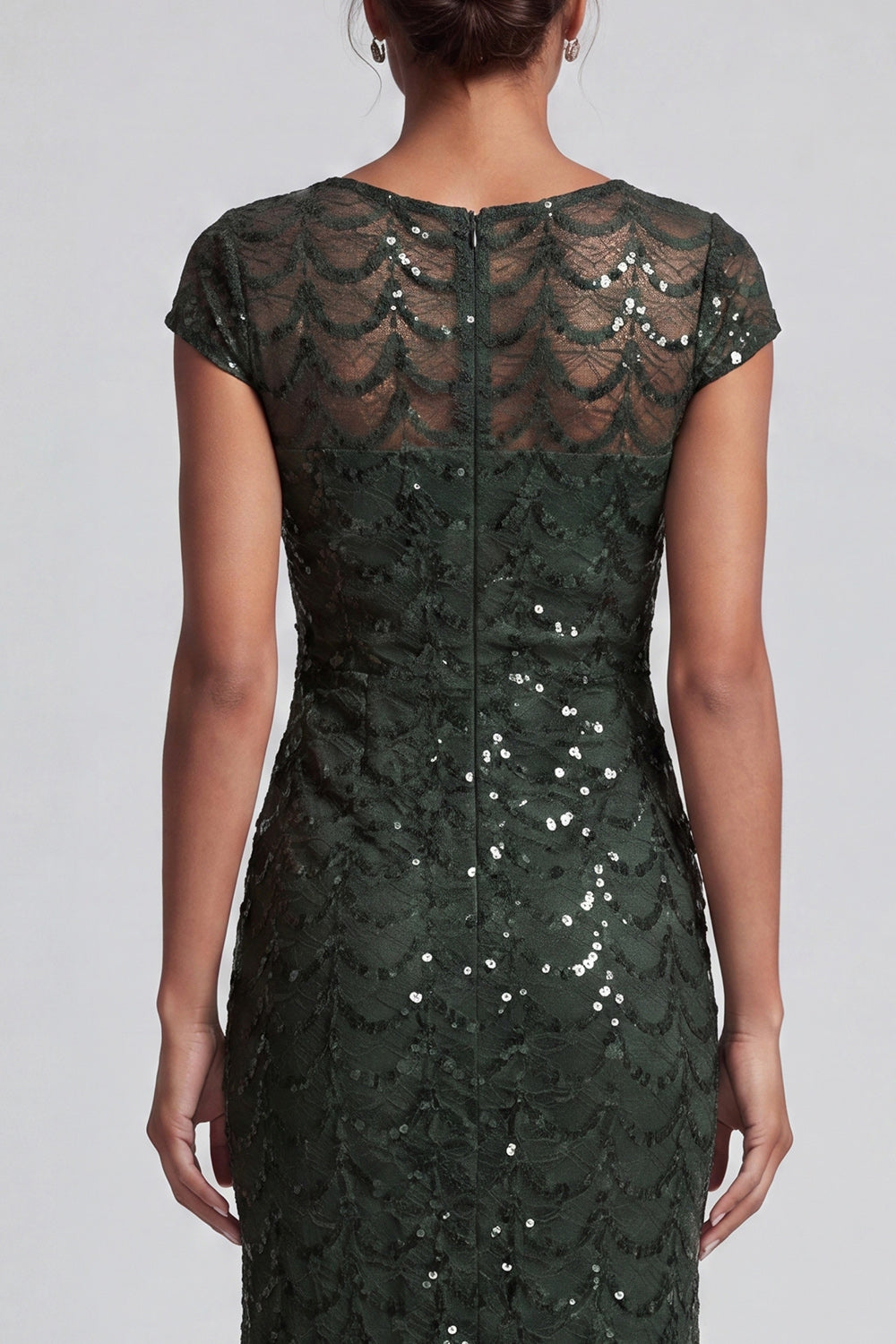 Long Sparkly Olive Boat Neck Mermaid Sequin Mother of the Bride Dress