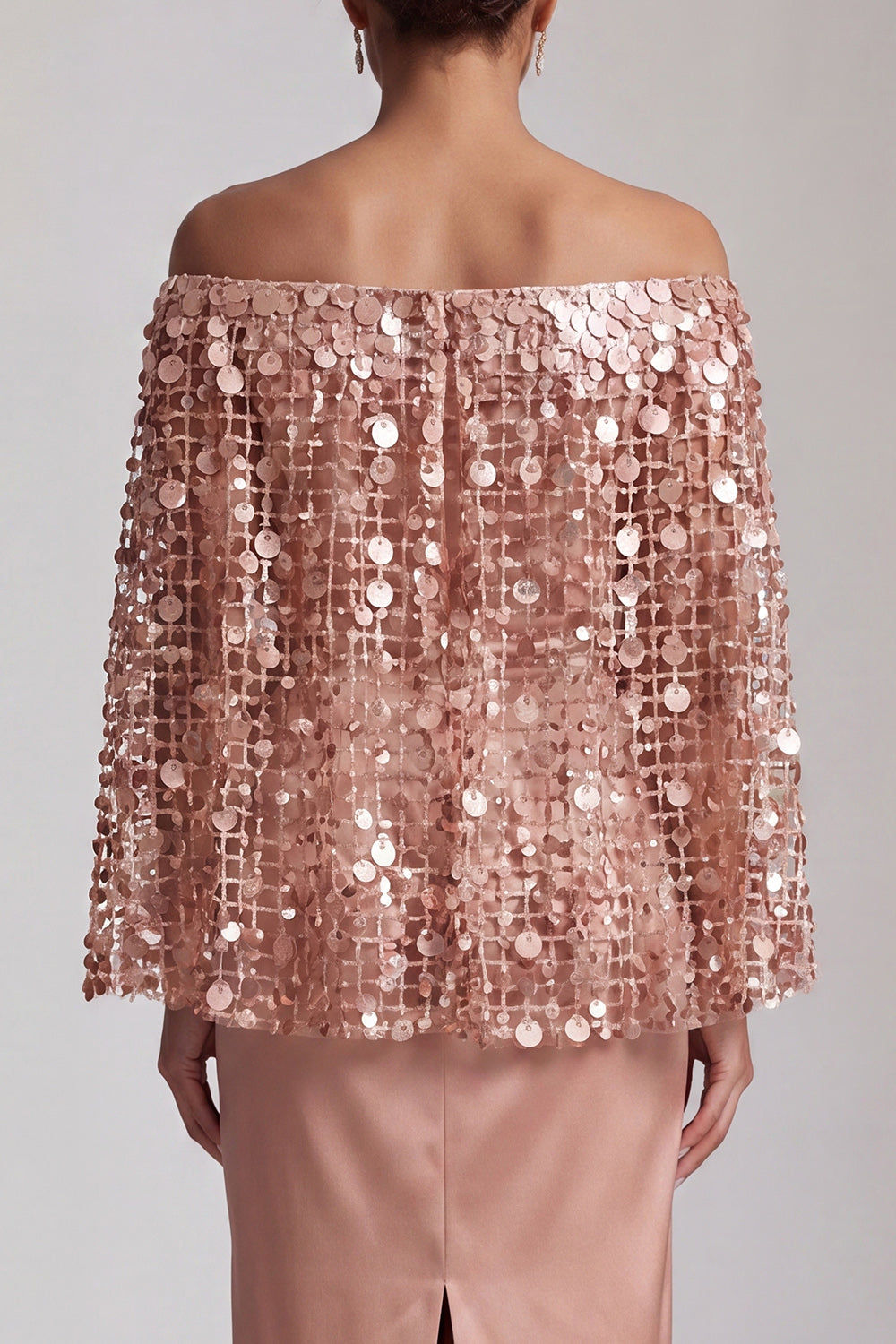 Sheath Sparkly Dusty Rose Sequin Long Mother of the Bride Dress with Cape