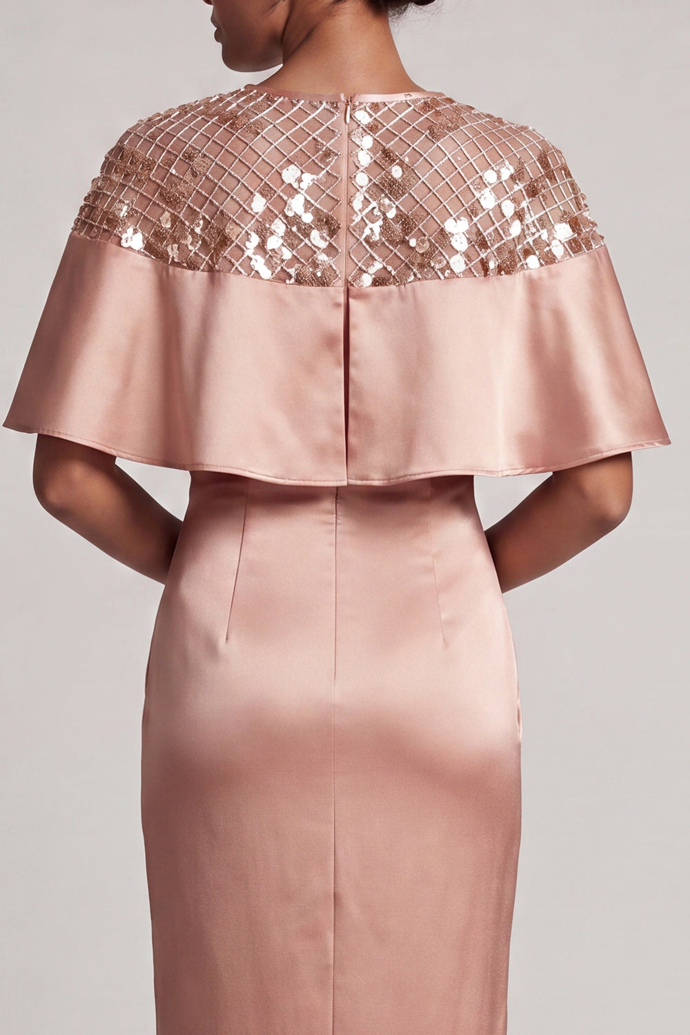 Long Sheath Sequin Sparkly Dusty Rose Mother of the Bride Dress with Cape