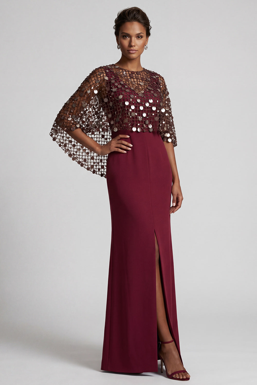 Mermaid Sequin Sparkly Pink Long Mother of the Bride Dress with Cape