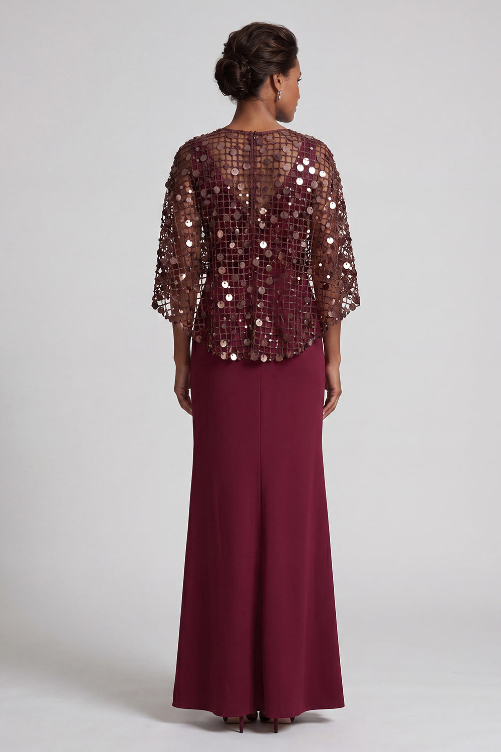 Mermaid Sequin Sparkly Pink Long Mother of the Bride Dress with Cape