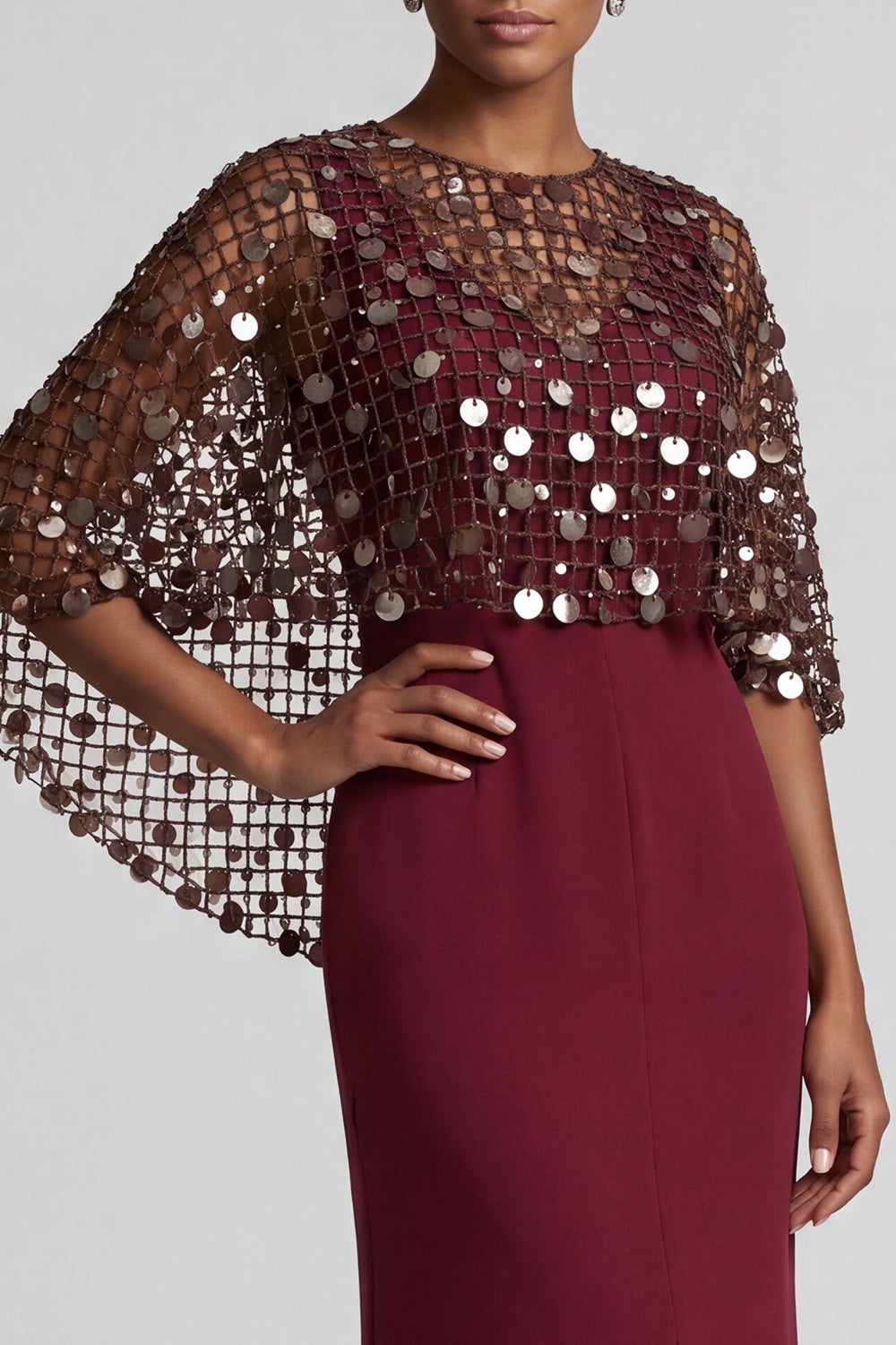 Mermaid Sequin Sparkly Pink Long Mother of the Bride Dress with Cape