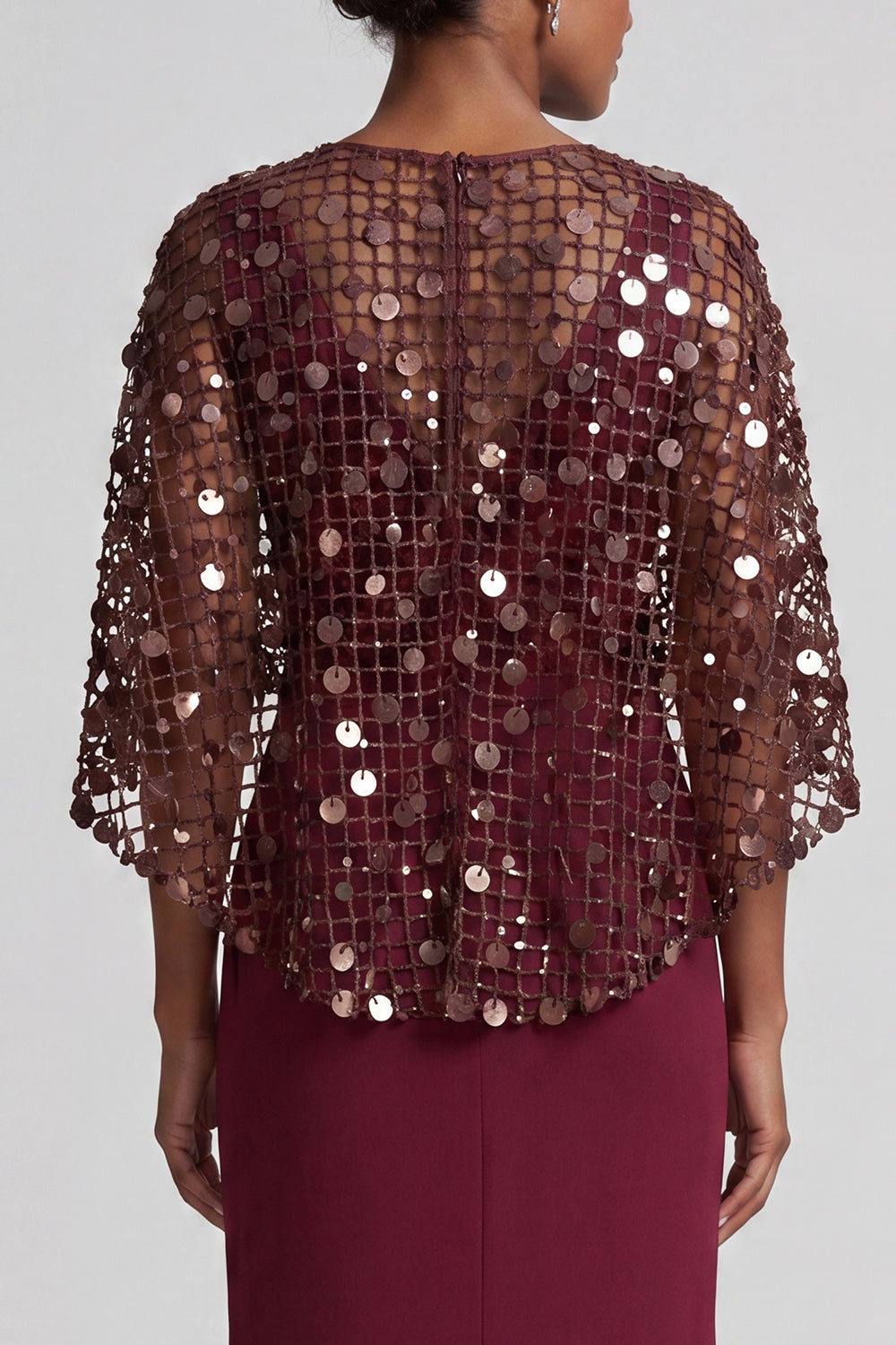 Mermaid Sequin Sparkly Pink Long Mother of the Bride Dress with Cape