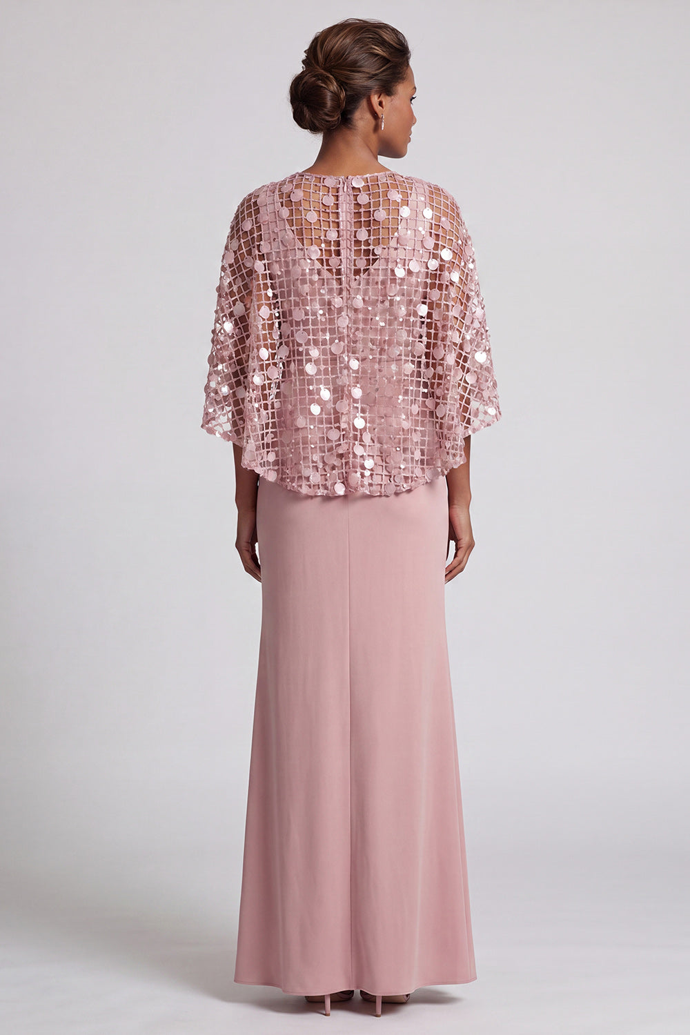 Mermaid Sequin Sparkly Pink Long Mother of the Bride Dress with Cape
