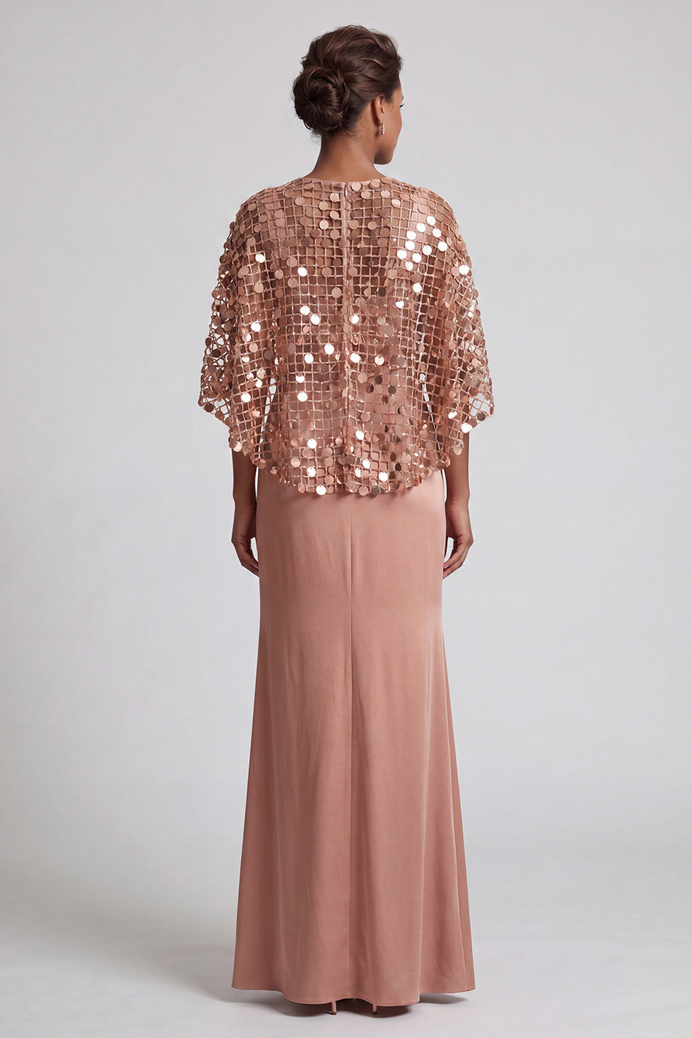 Mermaid Sequin Sparkly Pink Long Mother of the Bride Dress with Cape