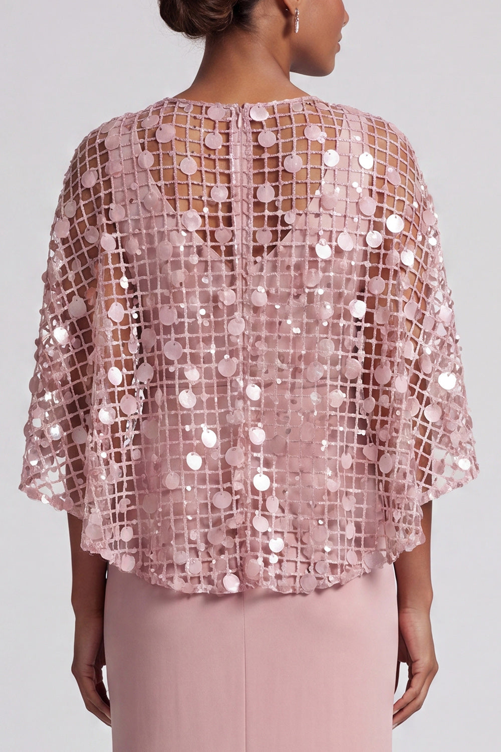 Mermaid Sequin Sparkly Pink Long Mother of the Bride Dress with Cape