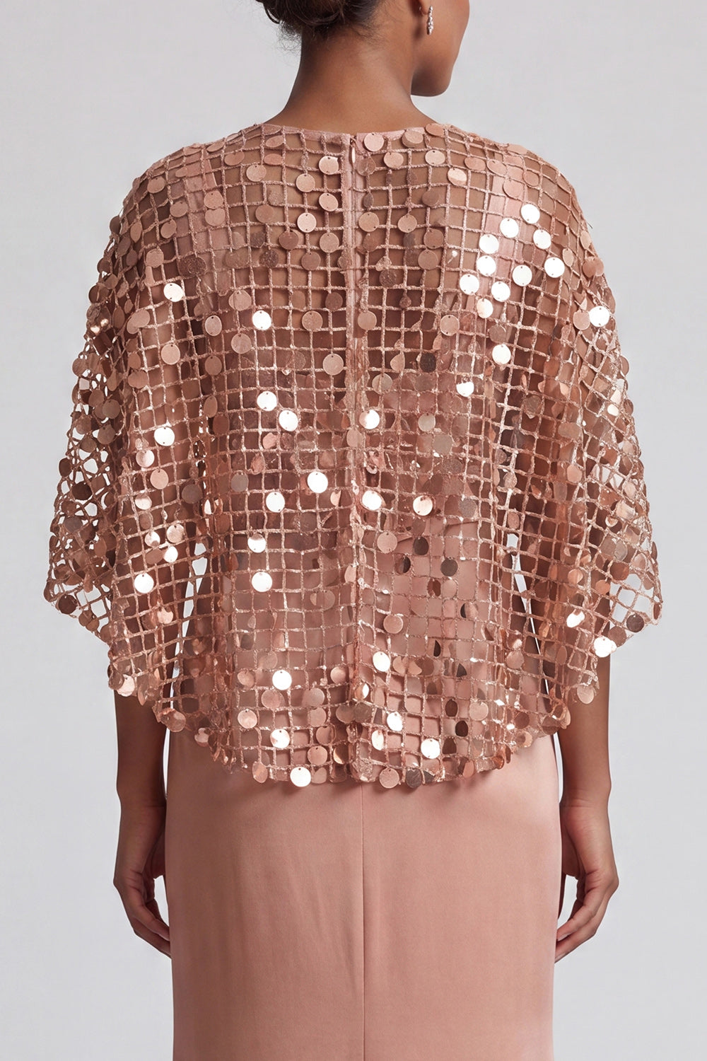 Mermaid Sequin Sparkly Pink Long Mother of the Bride Dress with Cape