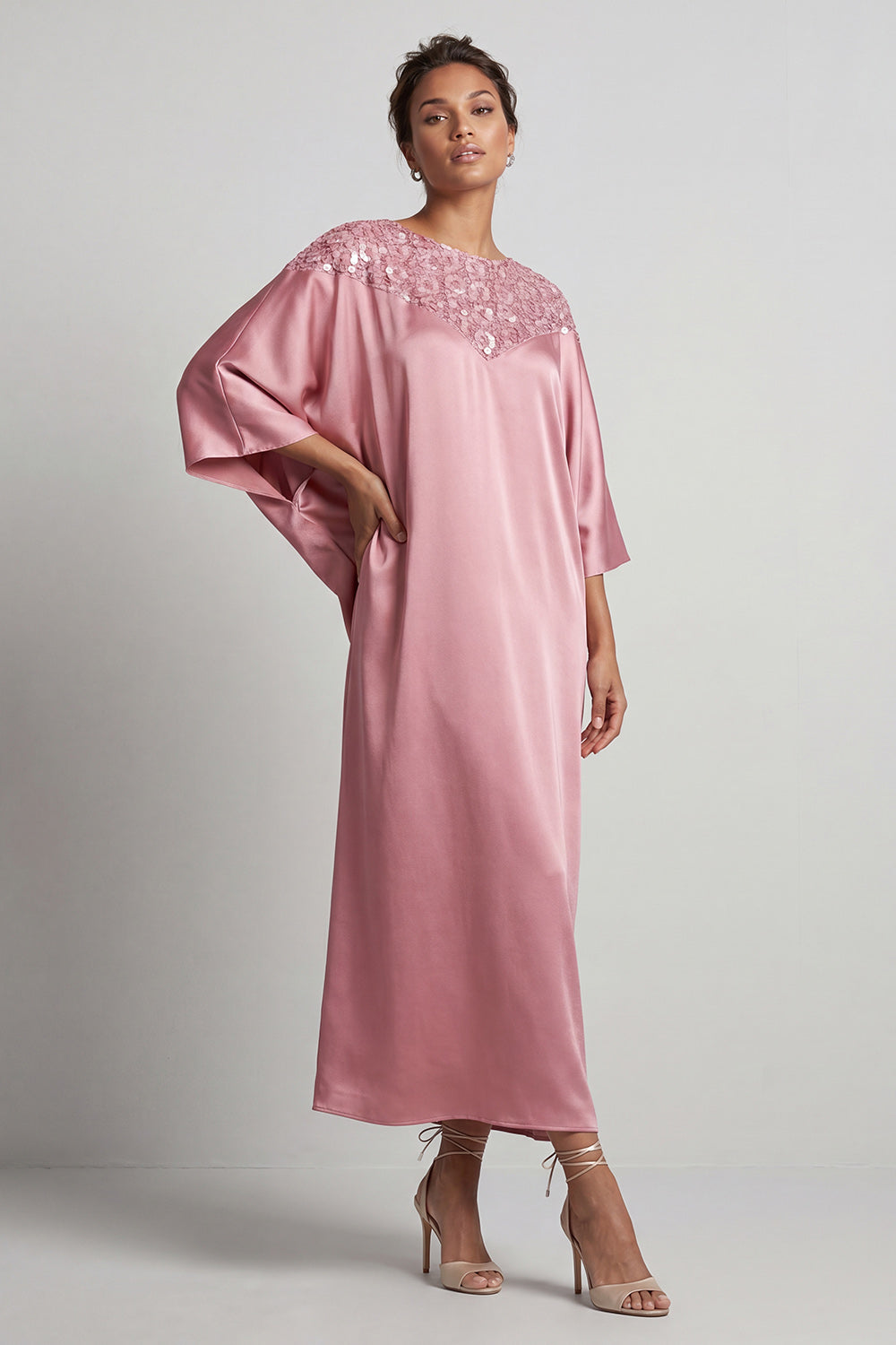 Sequin Long Sparkly Pink Sheath Boat Neck Mother of the Bride Dress