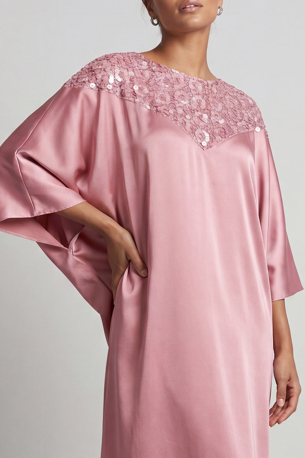 Sequin Long Sparkly Pink Sheath Boat Neck Mother of the Bride Dress