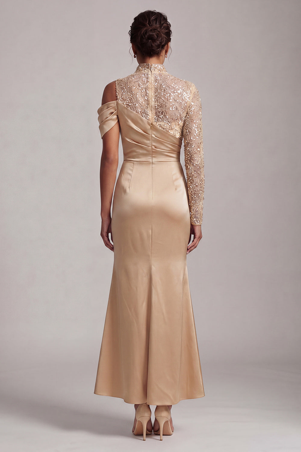 Beaded Sparkly Champagne Mermaid Long Mother of the Bride Dress with Slit