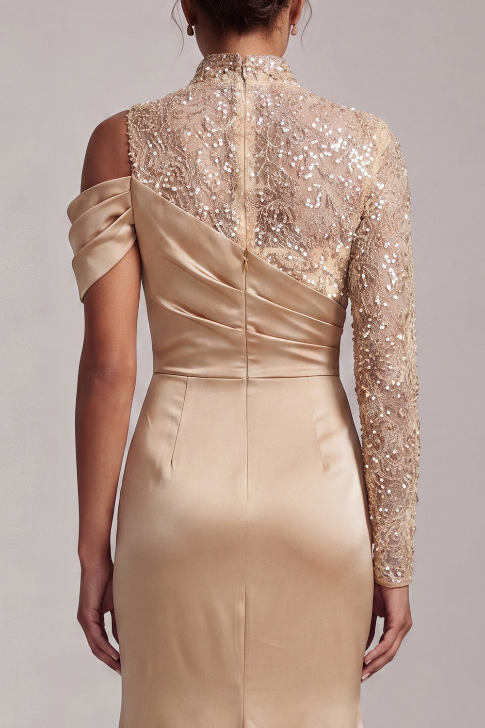 Beaded Sparkly Champagne Mermaid Long Mother of the Bride Dress with Slit