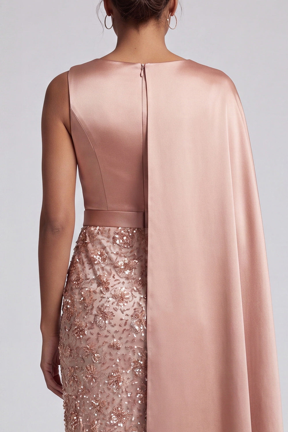 Sheath Long Sparkly Dusty Rose Sequin Mother of the Bride Dress with Side Cape