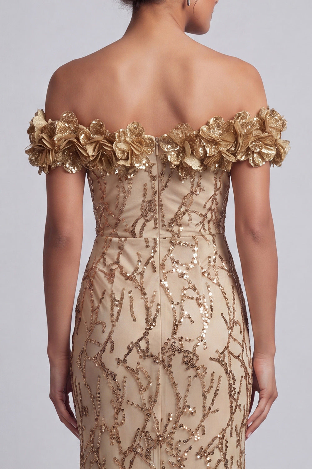 Long Sparkly Pink Sequin Mermaid Mother of the Bride Dress with 3D Flowers