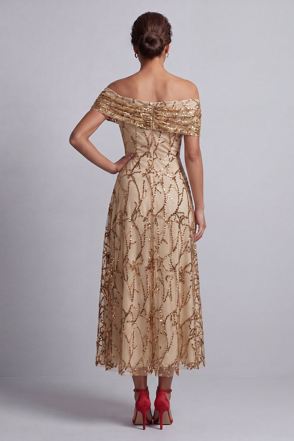 Sparkly Red Floral Beaded A-Line Long Mother of the Bride Dress