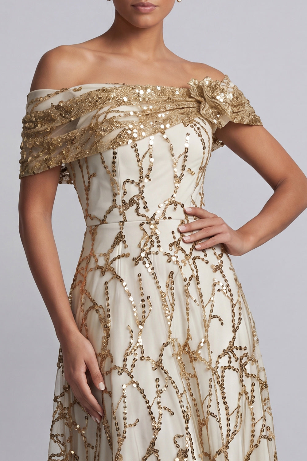 Sparkly Red Floral Beaded A-Line Long Mother of the Bride Dress