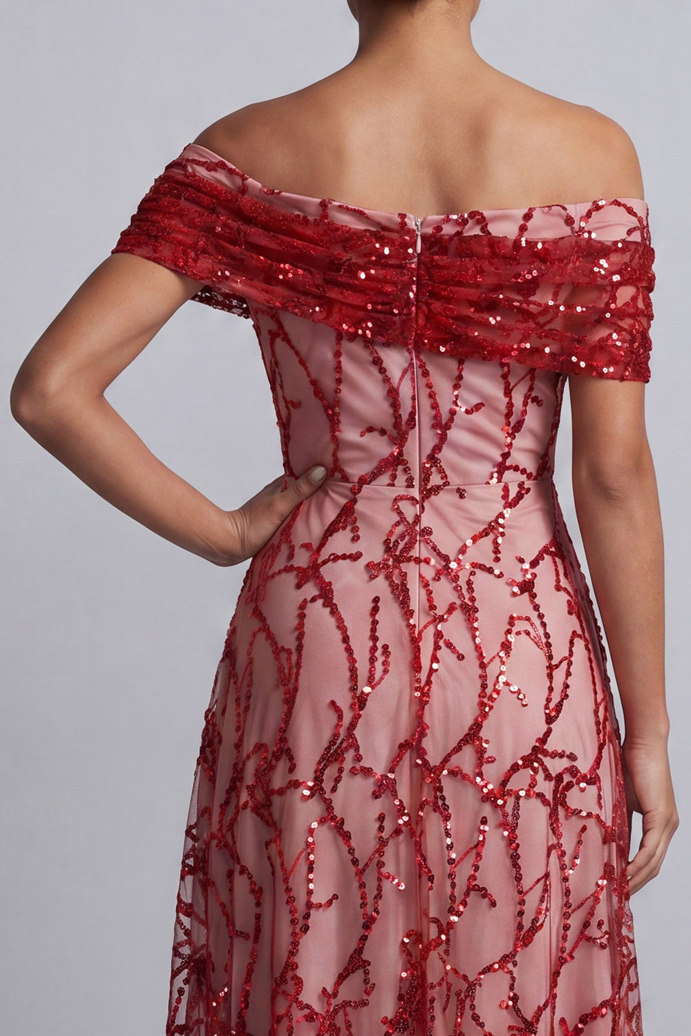 Sparkly Red Floral Beaded A-Line Long Mother of the Bride Dress