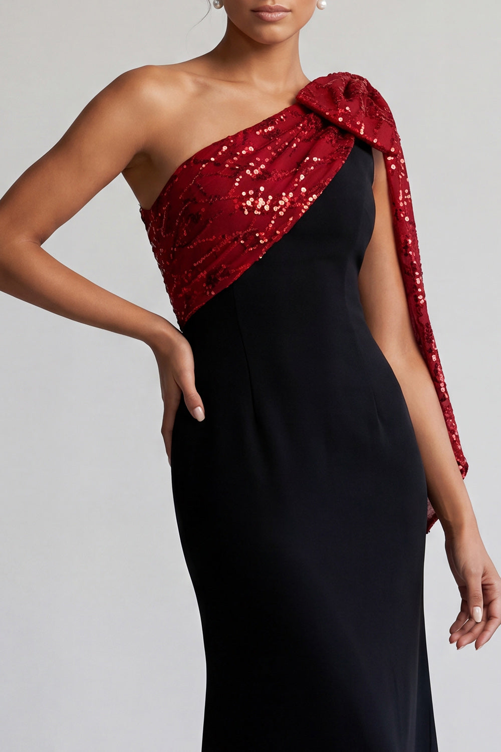 Mermaid Sparkly Black and Red Sequin Long Mother of the Bride Dress