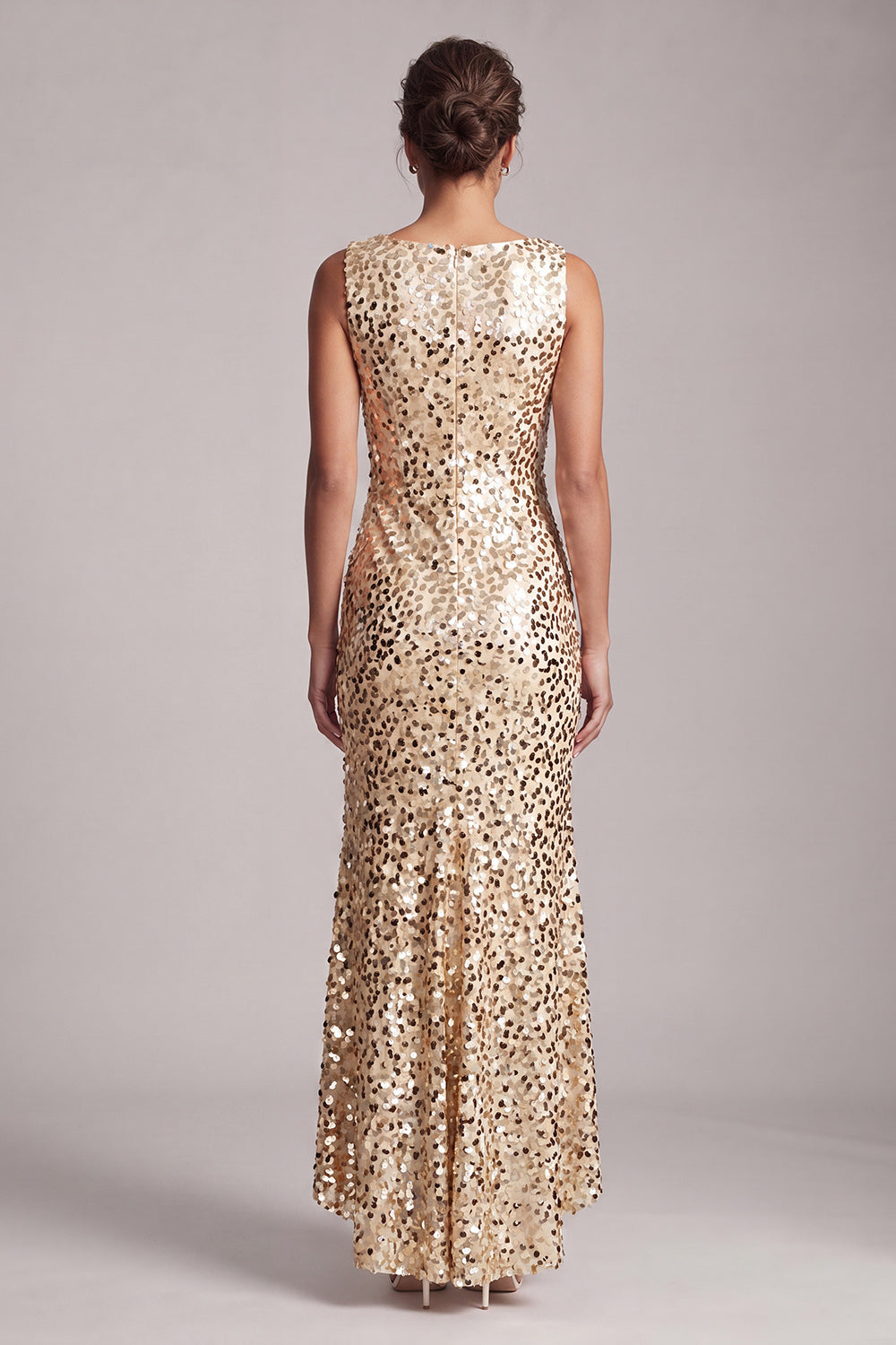 Long Sparkly Green Sequin Boat Neck Mother of the Bride Dress