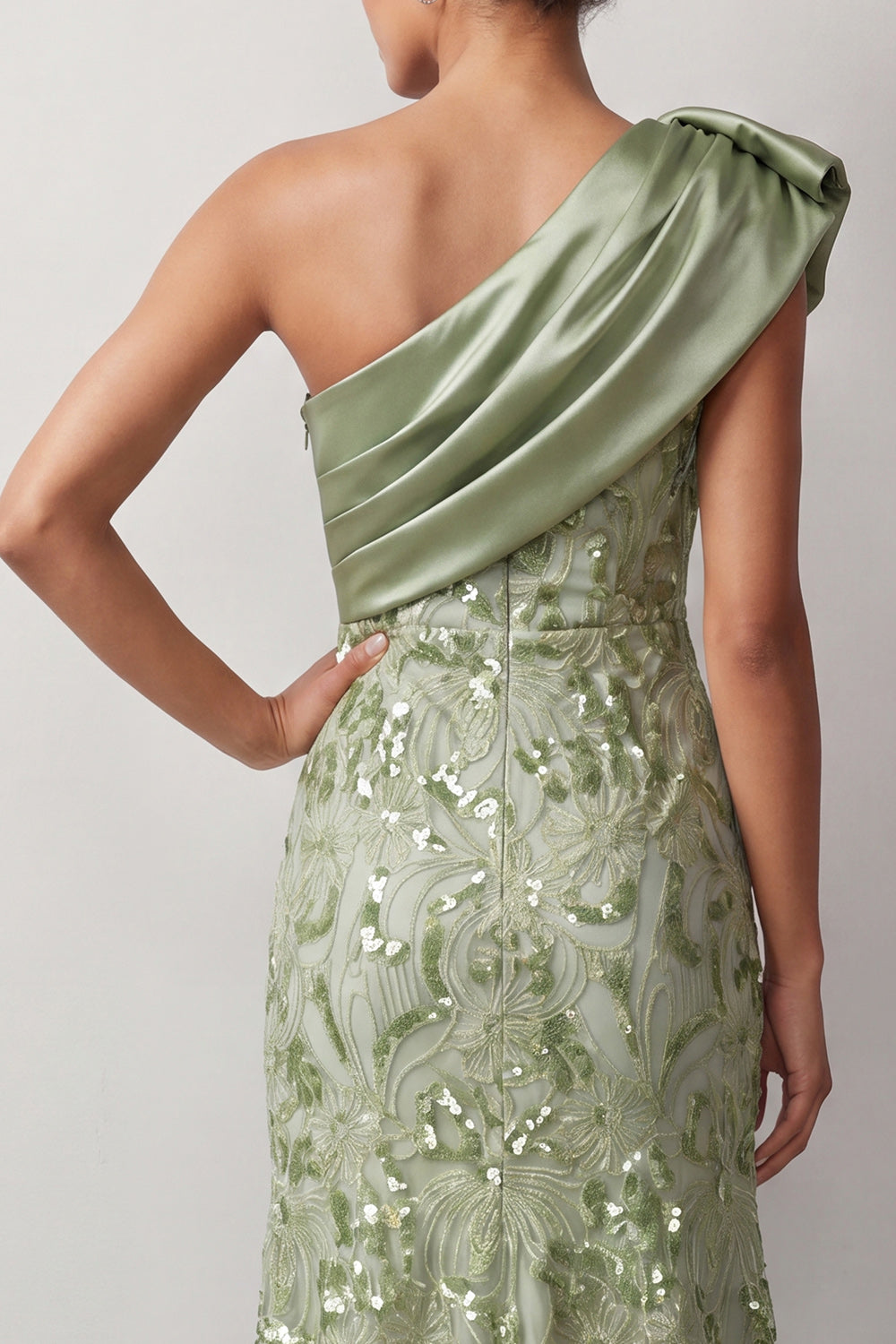 Sequin Floral Peach Sparkly One Shoulder High-Low Mother of the Bride Dress
