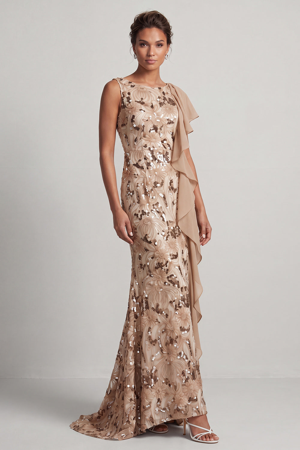 Sparkly Green Floral Sequin Mermaid Ruffled Long Mother of the Bride Dress