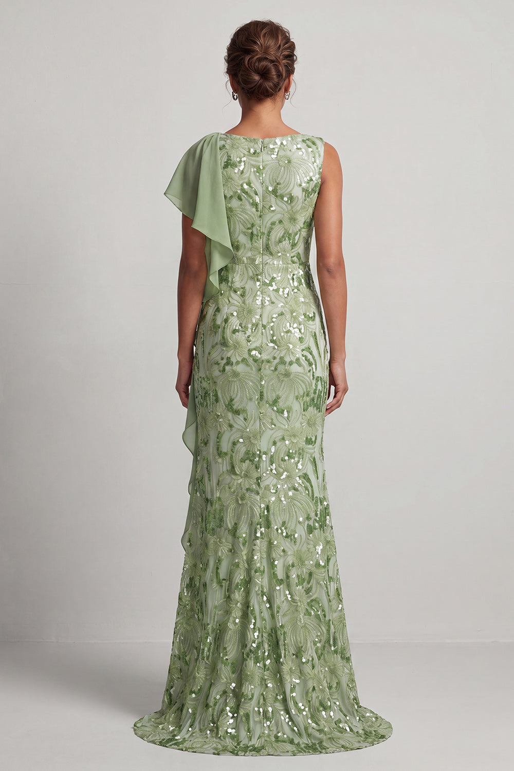 Sparkly Green Floral Sequin Mermaid Ruffled Long Mother of the Bride Dress