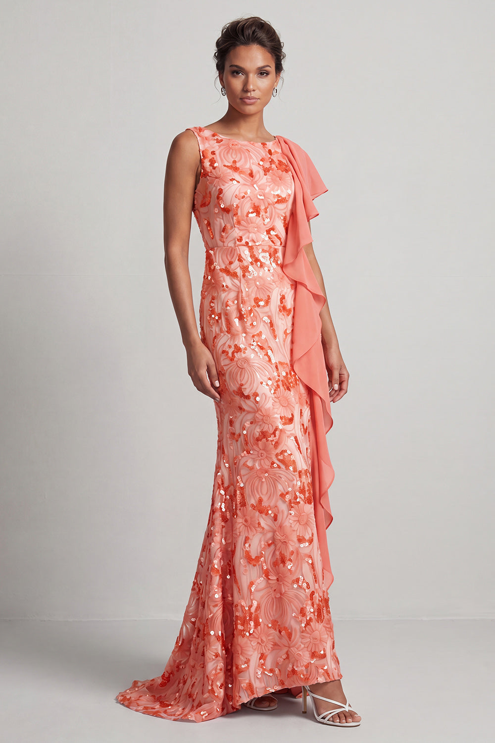 Sparkly Green Floral Sequin Mermaid Ruffled Long Mother of the Bride Dress