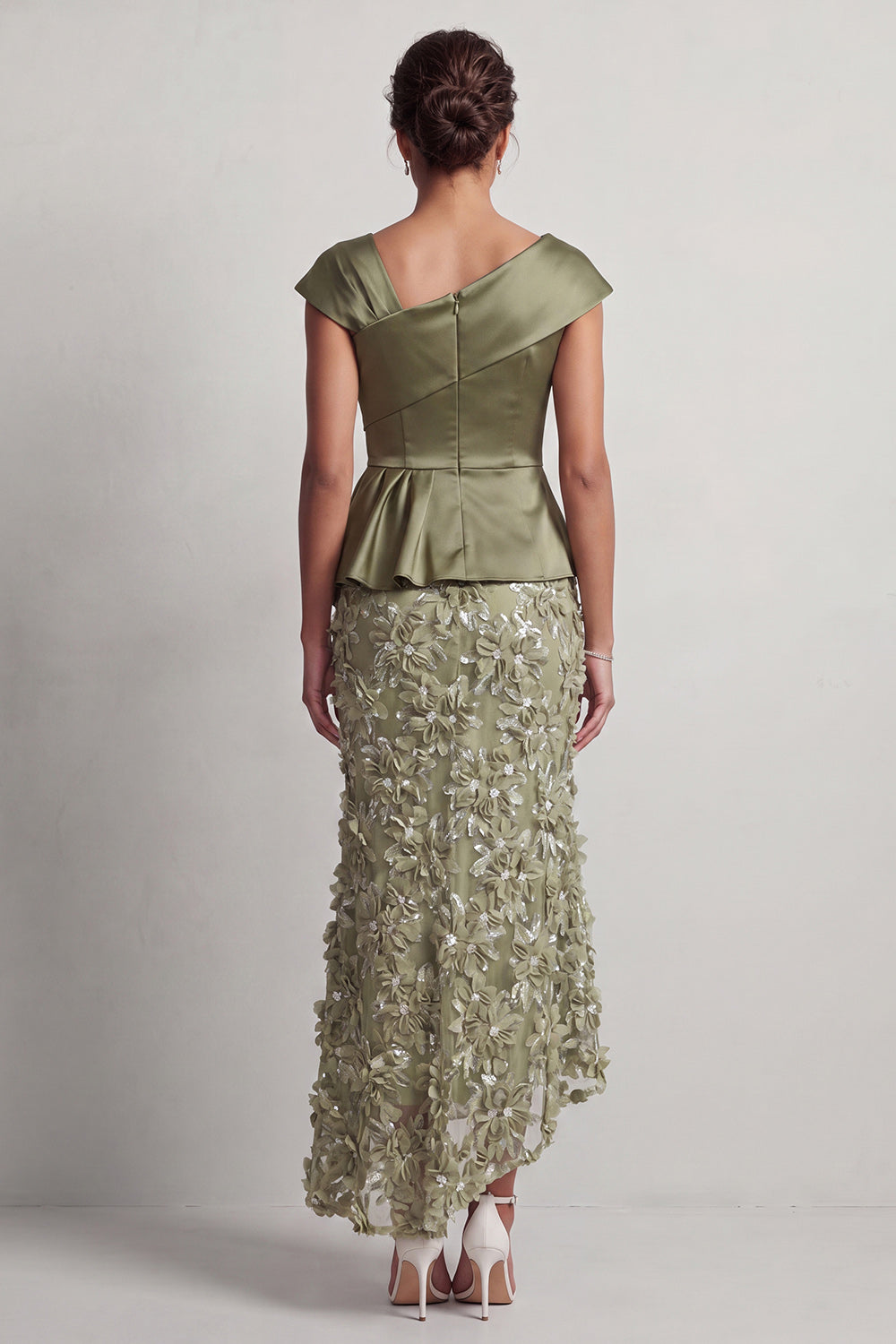 Blue Floral Ruched Beaded Mermaid Long Mother of the Bride Dress