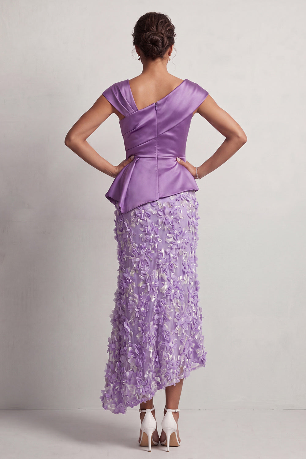 Blue Floral Ruched Beaded Mermaid Long Mother of the Bride Dress