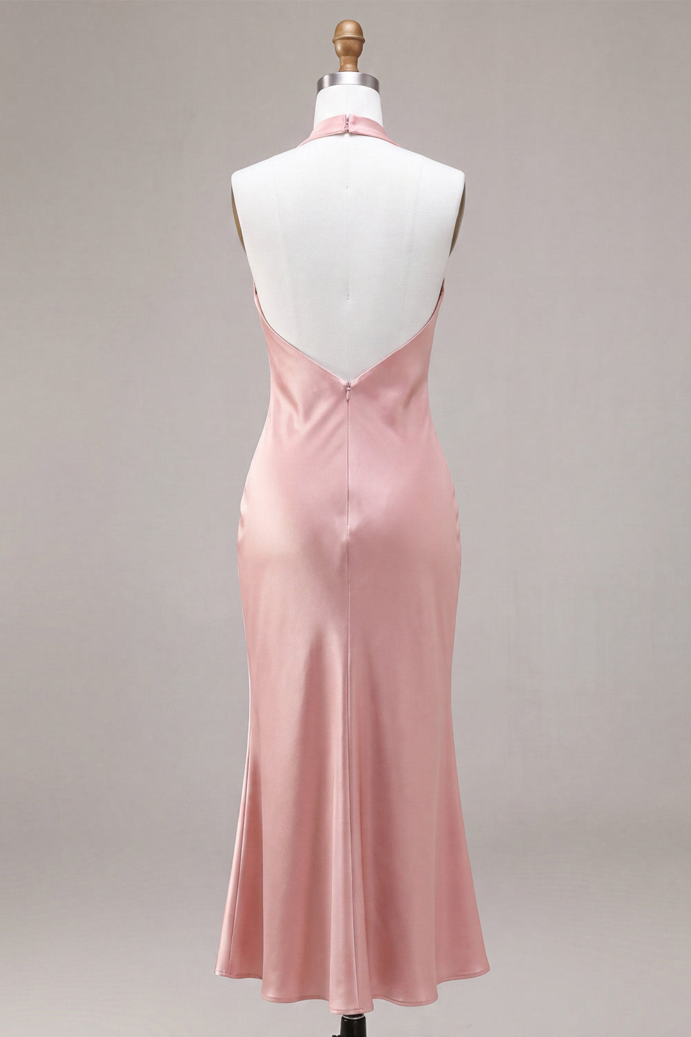 Dark Pink Halter Satin Mermaid Maxi Wedding Guest Dress with Bow